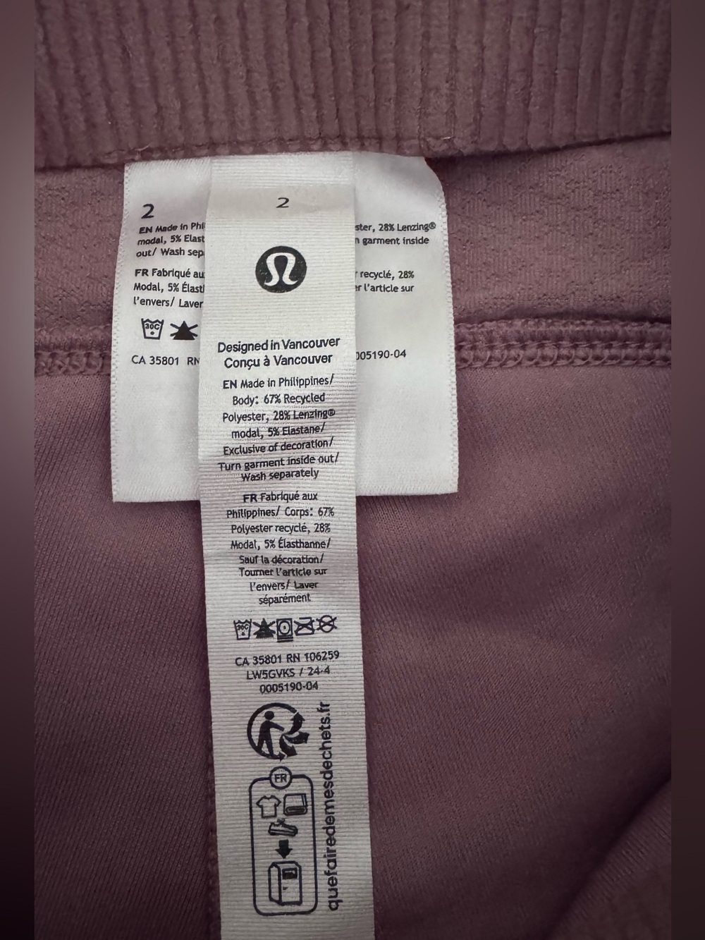 NWT Lululemon Ribbed Flare Pants Pink Mauve High Rise Yoga Lounge Women’s Size 2 - Picture 10 of 10